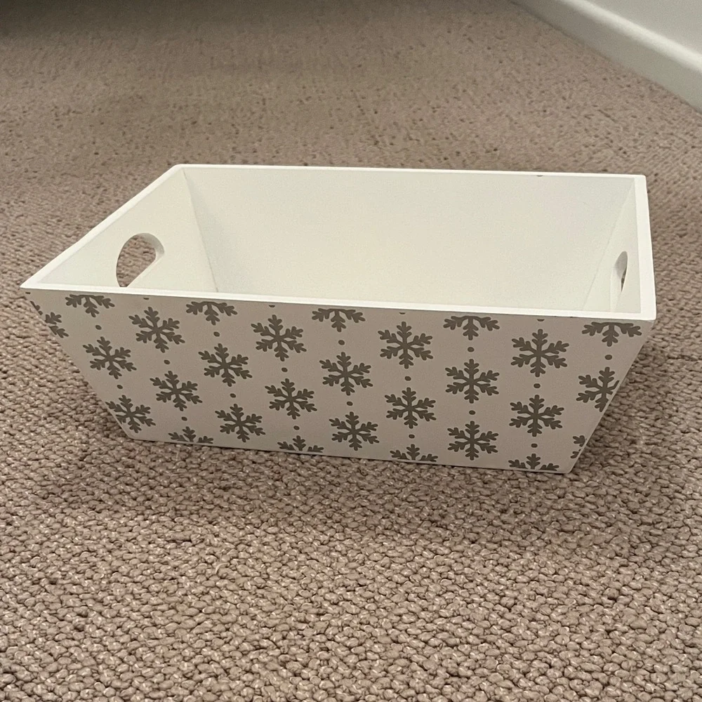 White and Silver Snowflake Tray/Storage Bin - Perfect for the Holidays!